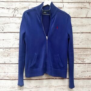 RALPH LAUREN POLO Women’s Full Zip Cable Knit Crest Sweater Sz M